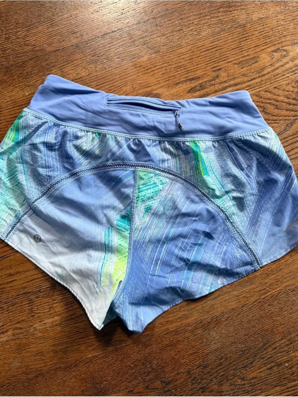 lululemon athletica Blue Patterned Athletic Shorts with Aqua Accents